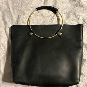Tribe alive black nubuck leather gold circle double handled purse NWOT